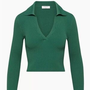 Aritzia Babaton Sculpt Knit Polo Size S NWOT Forest Green